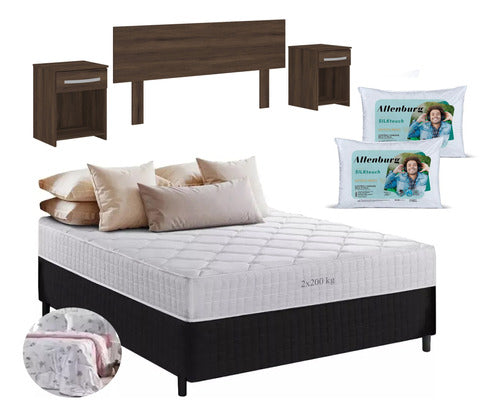 M & C MUEBLES & COLCHONES Combo Dormitorio Sommier 2p + Respaldo + Almohadas De Regalo 0