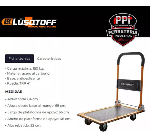 Lüsqtoff Manual Steel Hand Truck with Platform 150kg 3