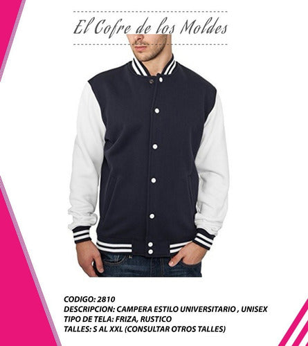 MoldeArte Molde Digital Campera Estilo Universitario Pack 5 Talles! 1