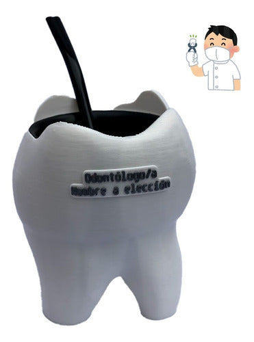 Mate In A Personalized Tooth Or To Straw With Straw - Mate En Forma De Diente O Muela Personalizado Con Bombilla