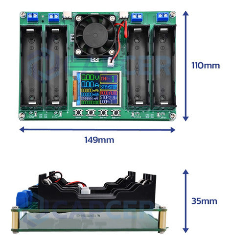 CAPCER 18650 Battery Analyzer Tester - 4 Channel LCD Capacity mAh 4