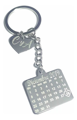 Personalized Engraved Anniversary Calendar Steel Keychain 0