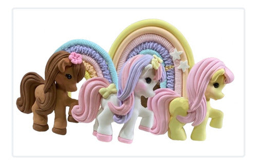 Artesanal Adorno Torta Unicornio Ponys Arco Iris Pastillaje Azucar 1