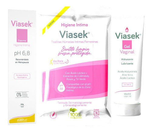 Viasek Combo Vaginal Gel + PH 6.8 Intimate Foam + Hygiene Wipes 0