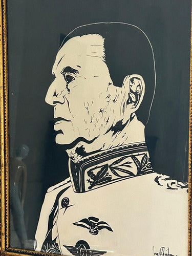 Cuadro Del General Juan Domingo Perón Original En Tinta Oro 3