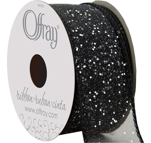 Offray Cosmic Glitz Wired Edge Craft Ribbon - Black, 1 1/2-inch X 9-feet 0