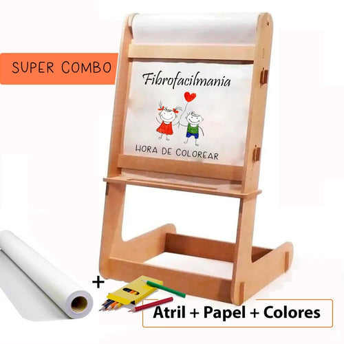 Fibrofacilmanía Pizarra Infantil Atril De Mesa + Rollo De Papel + Colores 0