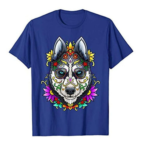 Domax Alaskan Husky Sugar Skull Dog Shirt for Day of the Dead 0