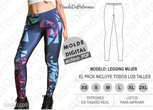 Molde Patron Calza Legging Mujer Pack Talles Xs-s-m-l-xl-2xl 2