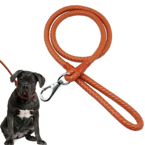 Marrón Trenzado Pu Cuero Mascota Perro Correa Durable Plomo 0