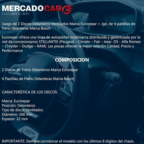 Eurorepar Front Brake Discs + Bosch Brake Pads for Peugeot 208 1.6 16v 2015 1