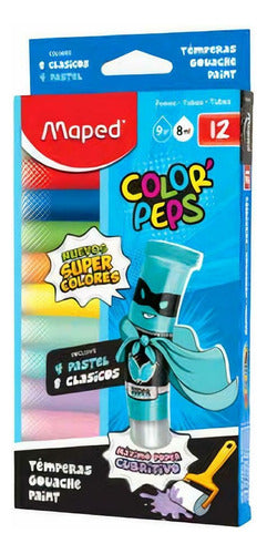 Maped Temperas Color Peps Clasicos + Pastel Pomo 8 Ml X12 0