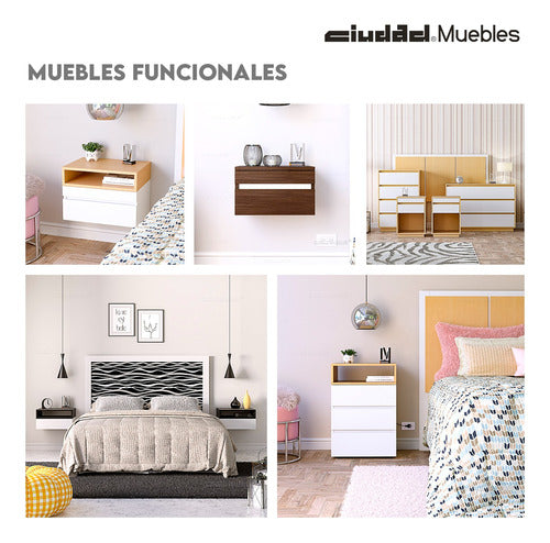 Modern Functional Bedside Table with Drawer and Door by Ciudad Muebles 15