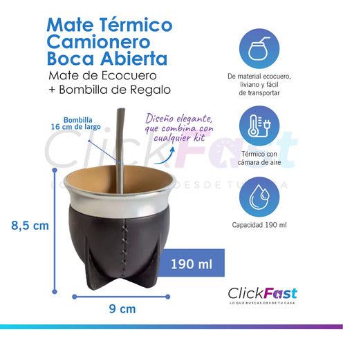 Mate Pampa Set Matero Termo Media Manija Mate Termico Pampa Bombilla 1