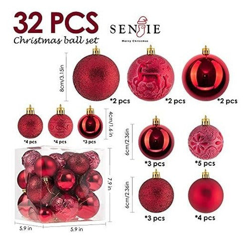 Senjie Christmas Ornaments for Xmas Trees, Red Shatterproof Christmas Ball Ornaments of 32 Pcs 1