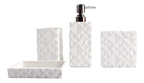 Hymmah Complete 4pc Resin Bathroom Set White Diamond Design 0