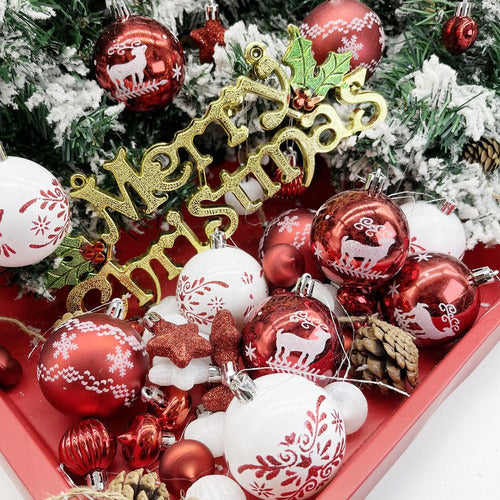 Adornos Navideños Arbol Colgante Rojo Blanco Renos 52 Piezas 2