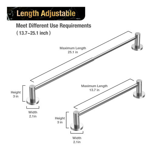 Hitslam Adjustable Brushed Nickel Towel Bar from 13.7 to 25.1 Inches 1