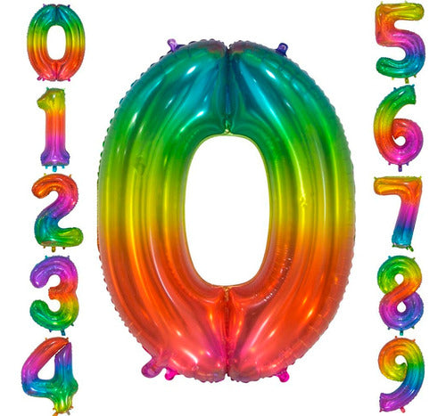 Generic 40cm 16 Inch Rainbow Metallic Number Balloon 0