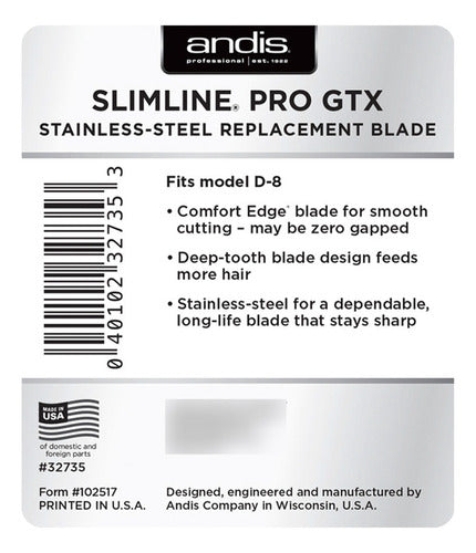 Andis Slimline Pro Gtx Stainless Steel Blades Replacement - 32735 3