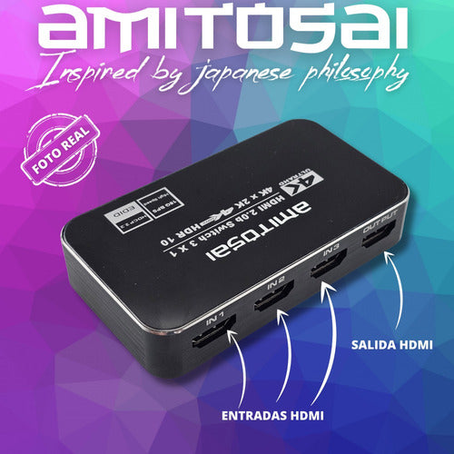 Amitosai Switch Hdmi 3x1 4k Hdr10 + Fuente5v-n 3