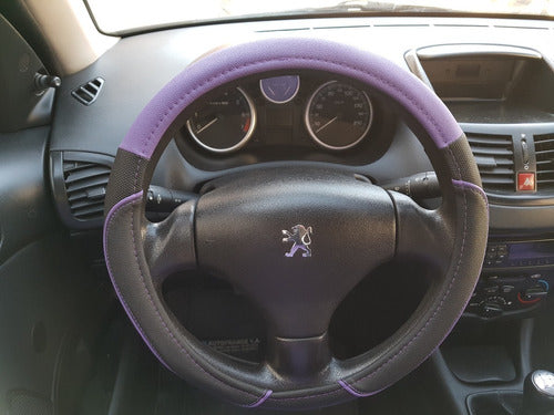 VW Gol Steering Wheel Cover with Gear Shift Cover and Seat Belt Covers in Violet - Universal Fit 1