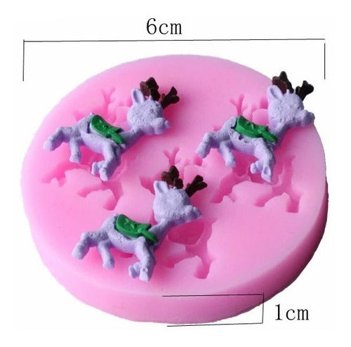 Fun Style Design Silicone Mold 3 Christmas Reindeer Fondant Cold Porcelain 1