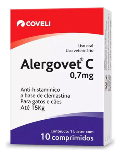 Alergovet C 0,7mg 10 Comp Coveli Para Gato Cachorro Até 15kg 0