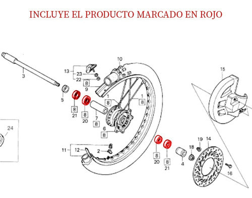 Set Rulemanes Retenes Rueda Delantera Honda Crf 250 R - Prox 1