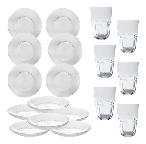 Durax Set of 6 Flat Plates + 6 Deep Plates + 6 Glasses Combo 0