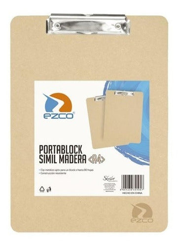 Porta Block Tamaño A4 Con Clip Tabla Madera Fibrofacil 0