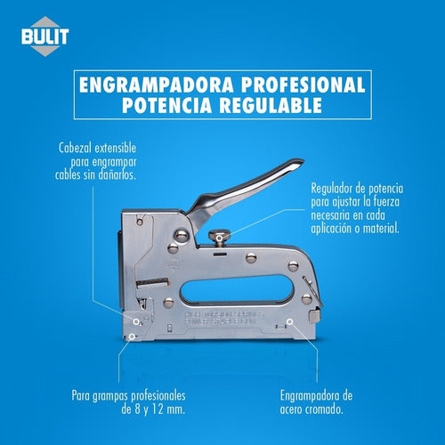 Engrampadora Potencia Regulable Bulit + 1.000 Grampas P8 8mm 1