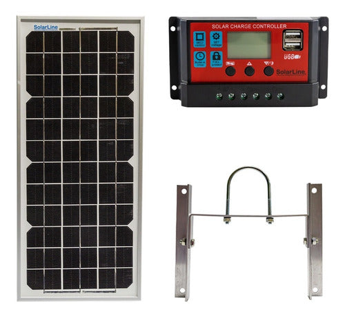 SolarLine Kit Panel Solar Fotovoltaico 10Wp + Regulador 12V + Soporte 0