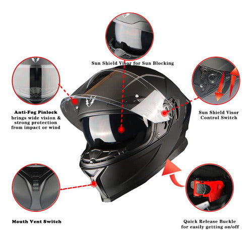 Brand Casco De Moto Modular Con Visor Doble Y Parasol, Integral Co 4