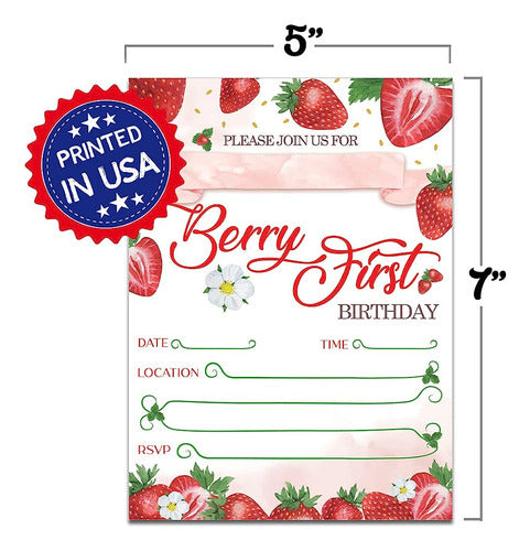 Partiness Strawberry Berry First Birthday Party Invitaciones 1