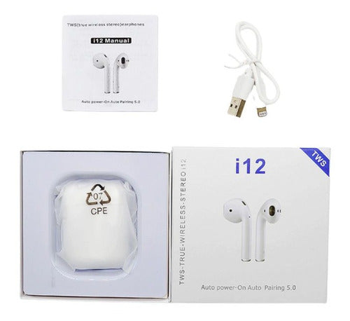 Auriculares Inalámbricos Bluetooth V5.0, I12, Blanco 1