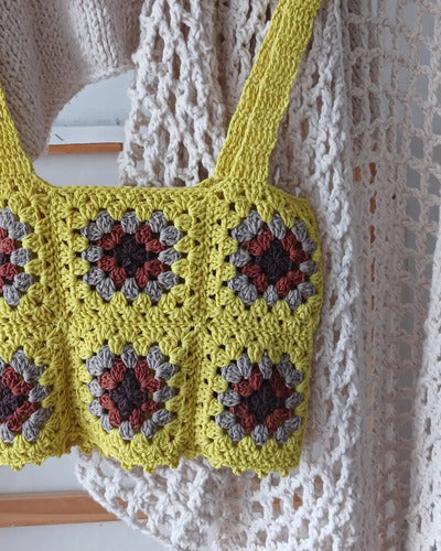 Yellow Cotton Crochet Knit Top 3