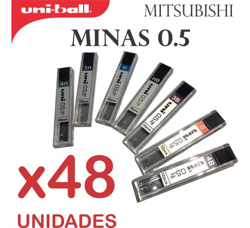 48 Tubo De 12 Minas Uni 0,5 P/ Portamina Mitsubishi 4h A 4b 1