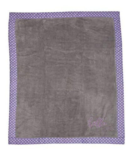 Bacati Love Girls Hello Plush Embroidered Blanket, Lilac/Grey 2