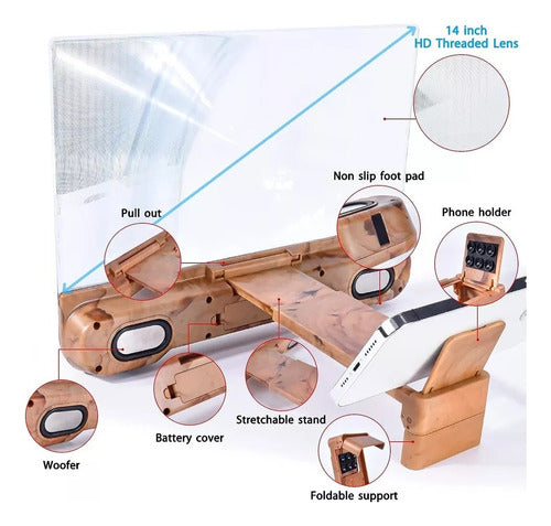 6D Screen Magnifier Bluetooth Speaker 14-Inch Phone Amplifier 14
