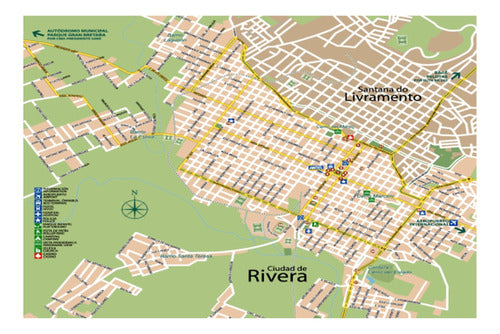 Mapa De La Ciudad De Rivera - Rivera - Lámina 45x30 Cm. 0