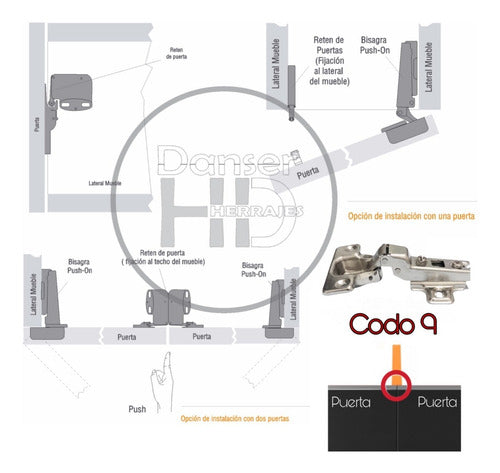 BRZ Bisagra Cazoleta Sin Resorte 35mm Codo 9 Puerta Mueble 1