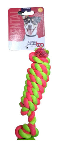 Bestia Peluda Rugby Dental Rubber Ball Toy 11cm with Braided Rope for Dogs 1