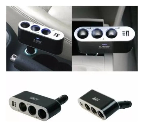 Cargador Triple Encendedor De Auto  12 V + 2 Usb Polestar 1