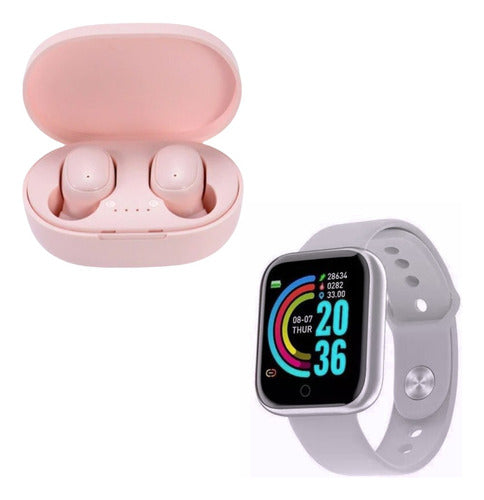Combo Smartwatch D20 Y68 and Wireless Earbuds A6s Pink 1