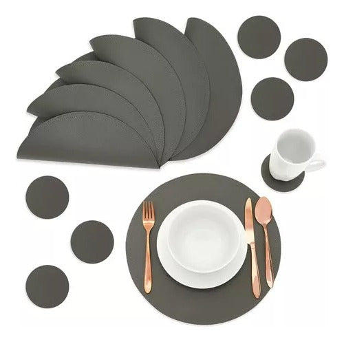 Home Love 24 Round Eco-Leather Placemats + 4 Circular Coasters 0