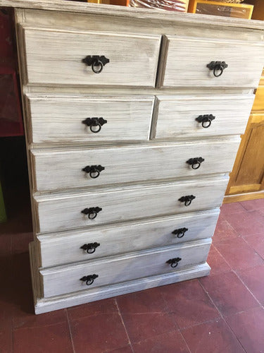 Vintage Rustic White Patina Solid Wood Drawer Chest 0