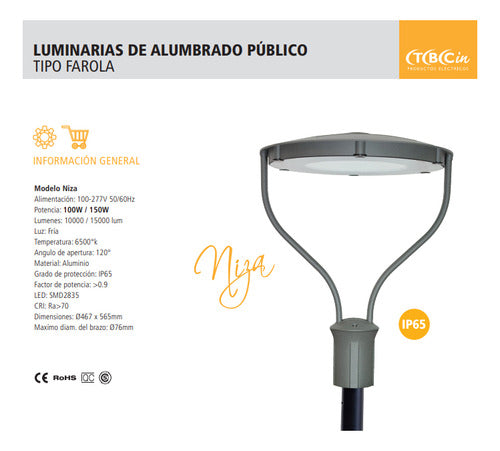 TBCin Luminaria Led Alumbrado Publico Tipo Farola 100w Niza 2