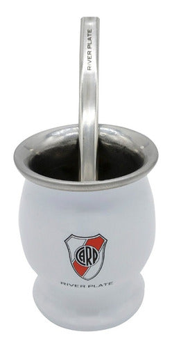 White Mate With Color Engraving River Plate - Mate Blanco Con Grabado A Color River Plate