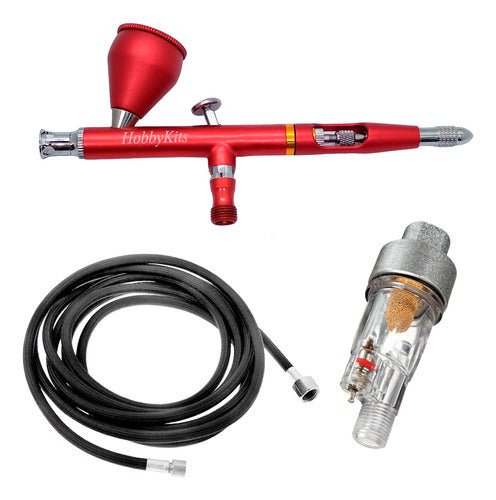 Hobbykits Gravity Feed Airbrush with Floating Nozzle and 5m Hose Filter 0